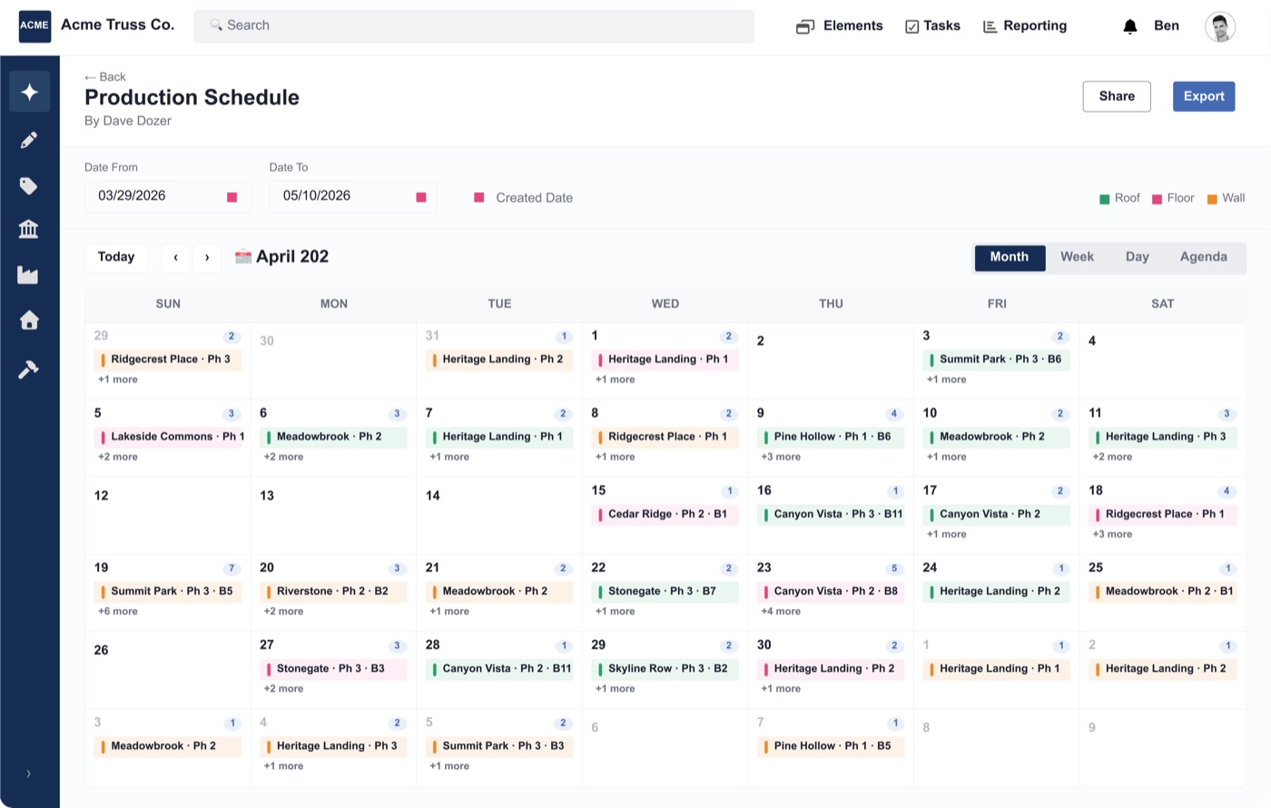 Cadynce production schedule calendar